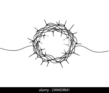 Dessin continu d'une ligne de la couronne d'épines du Christ. Illustration de Vecteur