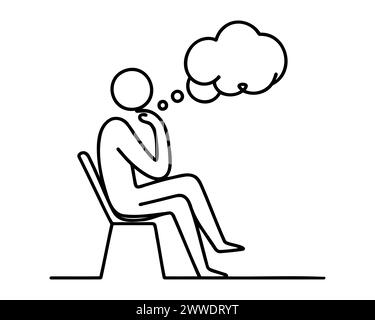 Dessin continu d'une ligne d'un type pensant. Illustration de Vecteur