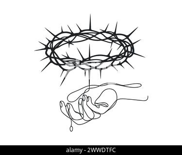 Dessin continu d'une ligne de la couronne d'épines du Christ. Illustration de Vecteur