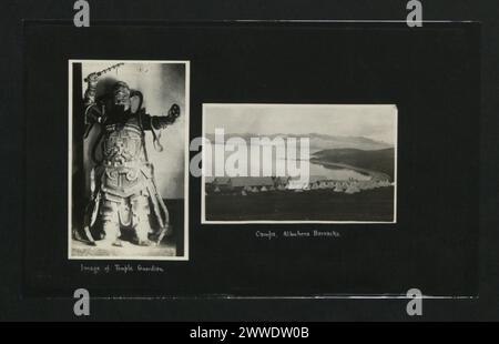 Une image d'un gardien de temple en Chine continentale représente l'architecture religieuse traditionnelle. Les camps de la caserne d'Albuhera ont servi à des fonctions militaires au cours de la période considérée. Banque D'Images