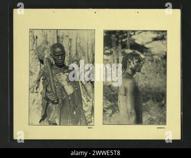 Les images représentent des membres des communautés Meru et Samburu à Nairobi, au Kenya, montrant la diversité ethnique et les vêtements traditionnels des groupes kenyans. Banque D'Images