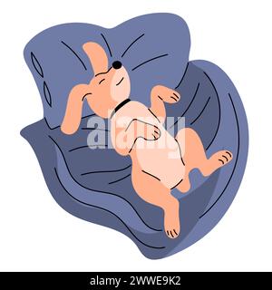 Un chien domestique dort dans un lit sur un oreiller Illustration de Vecteur
