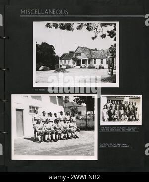 Photographies représentant l'hôtel Tavern de Mbabane, le premier groupe de diplômés de la ferme de Mpisi et une section du poste de police du Swaziland, illustrant les bâtiments, l'agriculture et les services publics au Swaziland. Banque D'Images