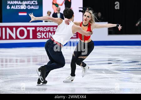 Almere, pays-Bas. 22 mars 2024. ALMERE, PAYS-BAS - 22 MARS : Hanna Jakucs et Alessio Galli (NED) lors de la finale de la Coupe de basket-ball TOTO entre les Sportiff Grasshoppers et les Topkip Lions à Topsportcentrum le 22 mars 2024 à Almere, pays-Bas. (Photo par Andre Weening/Orange Pictures) crédit : Orange pics BV/Alamy Live News Banque D'Images