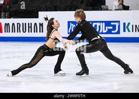 Montréal, Canada. 22 mars 2024. MONTRÉAL, CANADA - 22 MARS 2024 : Allison Reed et Saulius Ambrulevicius (LTU) lors des Championnats du monde de patinage artistique ISU au Centre Bell on à Montréal, Canada. Crédit : Orange pics BV/Alamy Live News Banque D'Images