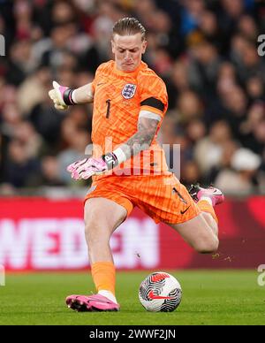 Le gardien de but anglais Jordan Pickford lors du match amical international au stade de Wembley à Londres. Date de la photo : samedi 23 mars 2024. Banque D'Images