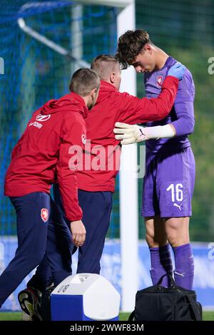 MURCIE, ESPAGNE - 22 MARS : le gardien Djordije Medenica des moins de 18 ans de la République tchèque et Getafe CF en action lors du match amical international masculin des moins de 18 ans entre la Tchéquie et les moins de 18 ans des pays-Bas au stade Pintar Arena, le 22 mars 2024 à San Pedro del Pinatar, Murcie, Espagne. (Photo de Francisco Macia/photos Players images) Banque D'Images