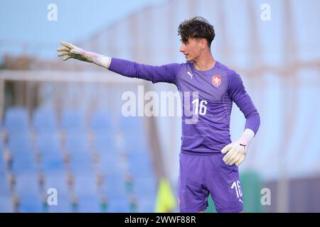 MURCIE, ESPAGNE - 22 MARS : le gardien Djordije Medenica des moins de 18 ans de la République tchèque et Getafe CF en action lors du match amical international masculin des moins de 18 ans entre la Tchéquie et les moins de 18 ans des pays-Bas au stade Pintar Arena, le 22 mars 2024 à San Pedro del Pinatar, Murcie, Espagne. (Photo de Francisco Macia/photos Players images) Banque D'Images