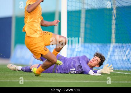MURCIE, ESPAGNE - 22 MARS : le gardien Djordije Medenica des moins de 18 ans de la République tchèque et Getafe CF en action lors du match amical international masculin des moins de 18 ans entre la Tchéquie et les moins de 18 ans des pays-Bas au stade Pintar Arena, le 22 mars 2024 à San Pedro del Pinatar, Murcie, Espagne. (Photo de Francisco Macia/photos Players images) Banque D'Images