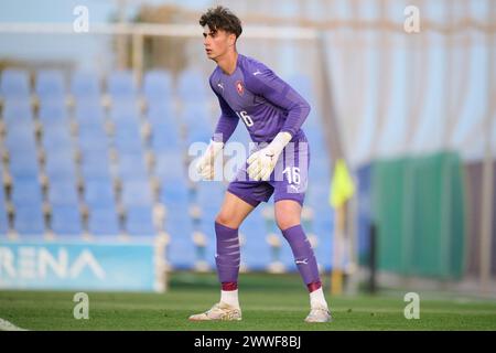 MURCIE, ESPAGNE - 22 MARS : le gardien Djordije Medenica des moins de 18 ans de la République tchèque et Getafe CF en action lors du match amical international masculin des moins de 18 ans entre la Tchéquie et les moins de 18 ans des pays-Bas au stade Pintar Arena, le 22 mars 2024 à San Pedro del Pinatar, Murcie, Espagne. (Photo de Francisco Macia/photos Players images) Banque D'Images