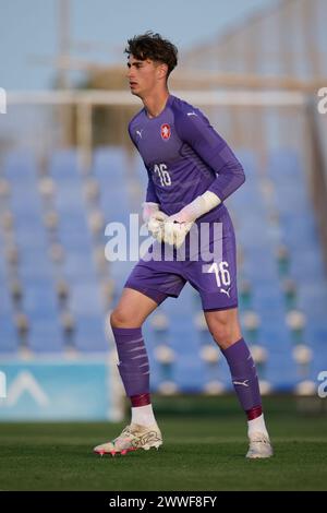 MURCIE, ESPAGNE - 22 MARS : le gardien Djordije Medenica des moins de 18 ans de la République tchèque et Getafe CF en action lors du match amical international masculin des moins de 18 ans entre la Tchéquie et les moins de 18 ans des pays-Bas au stade Pintar Arena, le 22 mars 2024 à San Pedro del Pinatar, Murcie, Espagne. (Photo de Francisco Macia/photos Players images) Banque D'Images