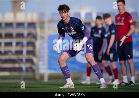 MURCIE, ESPAGNE - 22 MARS : Djordije Medenica gardien de but de la République tchèque U18 et GetafeCF se réchauffe avant le match amical international entre la Tchéquie U18 et les pays-Bas U18 au stade Pintar Arena, le 22 mars 2024 à San Pedro del Pinatar, Murcie, Espagne. (Photo de Francisco Macia/photos Players images) Banque D'Images
