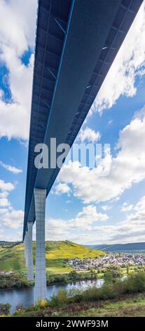 Hochmoselbrücke Pont de la haute Moselle, rivière Moselle Moselle, vignoble, village Zeltingen-Rachtig Zeltingen-Rachtig Moselle Rheinland-Pfalz, Rhénanie-Palat Banque D'Images