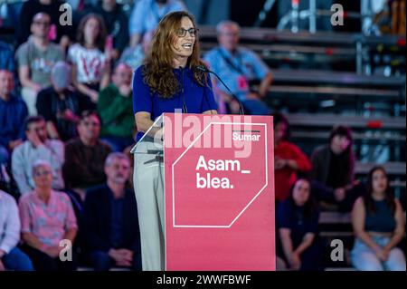 Élections européennes de 2024 : Assemblée du parti politique espagnol de gauche Sumar Monica Garcia, ministre espagnole de la santé, vue lors de l'Assemblée du parti politique espagnol de gauche Sumar célébrée au centre d'événements la Nave de Villaverde à Madrid. Madrid la Nave de Villaverde Madrid Espagne Copyright : xAlbertoxGardinx AGardin 20240324 Politics Asamblea Sumar 0314 Banque D'Images