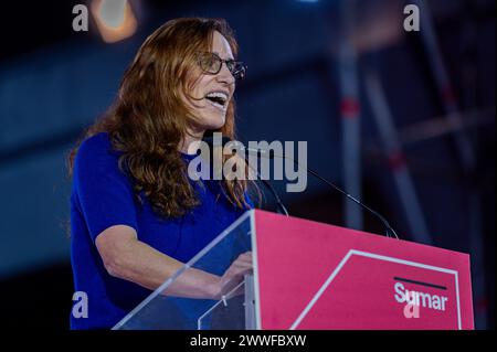 Élections européennes de 2024 : Assemblée du parti politique espagnol de gauche Sumar Monica Garcia, ministre espagnole de la santé, vue lors de l'Assemblée du parti politique espagnol de gauche Sumar célébrée au centre d'événements la Nave de Villaverde à Madrid. Madrid la Nave de Villaverde Madrid Espagne Copyright : xAlbertoxGardinx AGardin 20240324 Politics Asamblea Sumar 0315 Banque D'Images