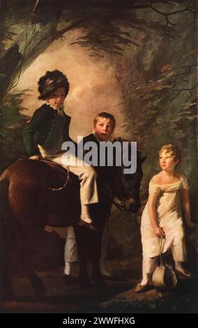 Sir Henry Raeburn's 'The Drummond Children' (vers 1808-1809) : situé dans la National Gallery of Art, Washington DC, ce tableau représente les trois jeunes enfants de Henry Drummond, un riche banquier et député. « Les enfants Drummond » illustre la capacité de Raeburn à transmettre la personnalité de ses sujets avec chaleur et réalisme, contribuant de manière significative à la tradition du portrait écossais. Banque D'Images