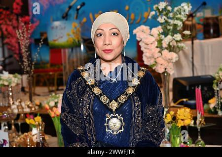 Londres, Royaume-Uni. 23 mars 2024. Le maire de Camden, Cllr Nazma Rahman assiste à la communauté iranienne pour célébrer le nouvel an persan (Nowruz) et le Ramadan Kareem, également connu sous le nom de Nowruz Moubarak, à Londres, au Royaume-Uni. Crédit : Voir Li/Picture Capital/Alamy Live News Banque D'Images