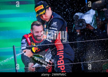 Melbourne, Australie. 24 mars 2024. Podium, HADJAR Isack (fra), Campos Racing, Dallara F2 2024, portrait lors de la 3ème manche du Championnat FIA de formule 2 2024 du 22 au 24 mars 2024 sur le circuit Albert Park, à Melbourne, Australie - photo Eric Alonso/DPPI crédit : DPPI Media/Alamy Live News Banque D'Images