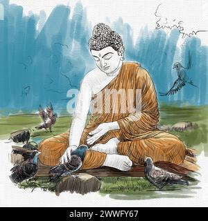 Illustration pour Buddha Purnima ou Vesak Day avec un design agréable et créatif, bannière, affiche, flyer Banque D'Images