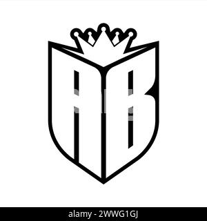 Lettre AB monogramme gras avec forme de bouclier et couronne pointue à l'intérieur du bouclier modèle de conception de couleur noir et blanc Banque D'Images