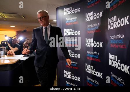 Bratislava, Slovaquie. 24 mars 2024. Candidat à la présidence Ivan Korcok après le premier tour des élections présidentielles à Bratislava, Slovaquie, 24 mars 2024. Crédit : Ondrej Deml/CTK photo/Alamy Live News Banque D'Images