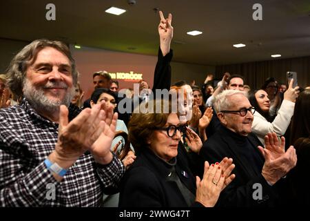 Bratislava, Slovaquie. 24 mars 2024. Personnes au siège électoral du candidat présidentiel Ivan Korcok après le premier tour des élections présidentielles à Bratislava, Slovaquie, 24 mars 2024. Crédit : Ondrej Deml/CTK photo/Alamy Live News Banque D'Images