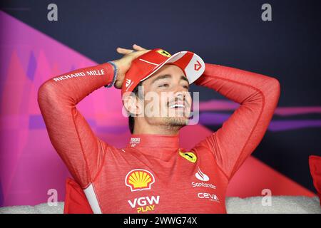 MELBOURNE, AUSTRALIE 24 mars 2024. Sur la photo : Charles Leclerc (MCO) Scuderia Ferrari est arrivé deuxième pour la Scuderia Ferrari au Grand Prix de Melbourne 2024, vu ici lors de la conférence de presse post-course au 3ème tour du Rolex Australian Grand Prix FIA Formula 1 2024 du 22 au 24 mars à l'Albert Park Street circuit, Melbourne, Australie. Crédit : Karl Phillipson/Alamy Live News Banque D'Images