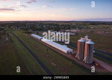 Silos à grains et hangars à GrainCorp Depot Wallumbilla Maranoa Region, Queensland, Australie Banque D'Images