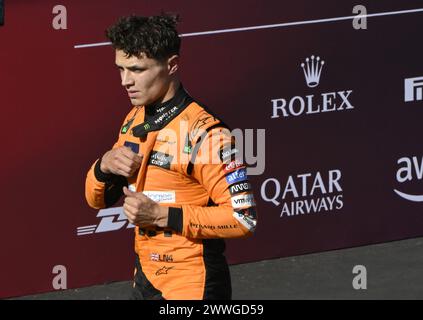 MELBOURNE, AUSTRALIE. 24 mars 2024. 04 Lando Norris (GBR) McLaren Formula 1 Team post-course après l'achèvement du Championnat FIA de formule 1 Rolex Australian Grand Prix 2024 du 22 au 24 mars à l'Albert Park Street circuit, Melbourne, Australie. Crédit : Karl Phillipson/Alamy Live News. Banque D'Images