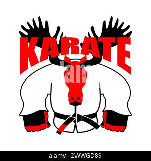 Mascotte de cerfs de karaté. Elk en judo kimono. Animal de sport en colère Illustration de Vecteur