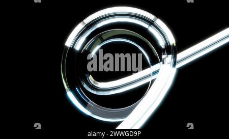Un néon blanc en forme de symbole d'infini qui brille sur le dos noir des ombres complexes et met en évidence la composition dynamique avec un flou de mouvement Banque D'Images
