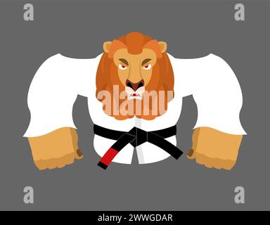 Leo in judo kimono. Mascotte Karaté Lion. Animal de sport en colère Illustration de Vecteur