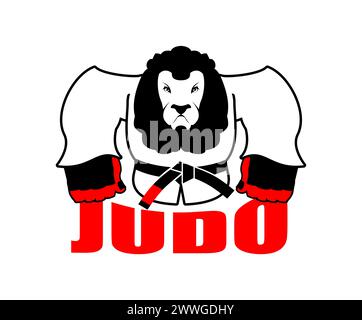 Leo in judo kimono. Mascotte Karaté Lion. Animal de sport en colère Illustration de Vecteur