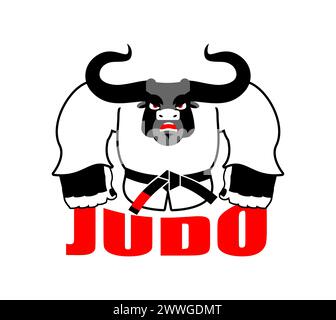 Bull en judo kimono. Mascotte de karaté Buffalo. Animal de sport en colère Illustration de Vecteur