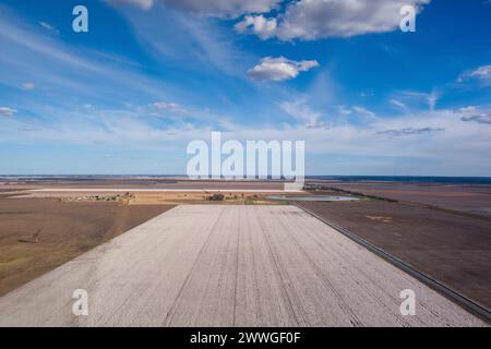 Aérien de champs de coton sur le point d'être récoltés près de Dalby Queensland Australie Banque D'Images