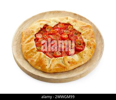 Savoureuse galette de tomates (galette Caprese) isolée sur blanc Banque D'Images