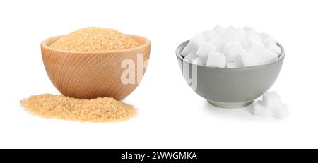 Différents types de sucre isolés sur blanc Banque D'Images