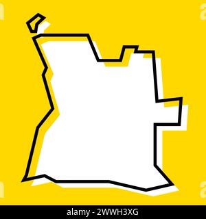 Carte simplifiée du pays Angola. Silhouette blanche avec contour noir épais sur fond jaune. Icône vectorielle simple Illustration de Vecteur