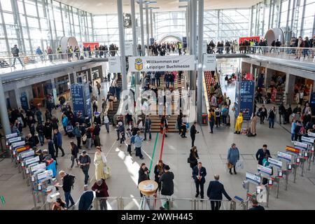 Leipziger Buchmesse AM 23.03.24 - Wollkommen zur Leipziger Buchmesse - Leipzig Messe Leipzig Sachsen Deutschland *** Foire du livre de Leipzig le 23 03 24 Bienvenue à la Foire du livre de Leipzig Foire de Leipzig Leipzig Saxe Allemagne xRMx Banque D'Images