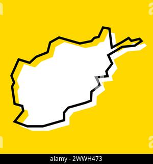 Afghanistan carte simplifiée du pays. Silhouette blanche avec contour noir épais sur fond jaune. Icône vectorielle simple Illustration de Vecteur