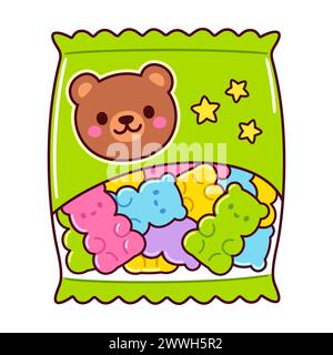 Joli sac de dessin animé d'ours en gomme. Illustration clip art vectorielle de bonbons en forme d'ours Kawaii. Illustration de Vecteur