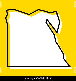 Carte simplifiée du pays de l'Égypte. Silhouette blanche avec contour noir épais sur fond jaune. Icône vectorielle simple Illustration de Vecteur