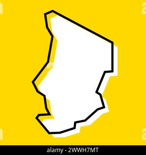 Carte simplifiée du pays Tchad. Silhouette blanche avec contour noir épais sur fond jaune. Icône vectorielle simple Illustration de Vecteur