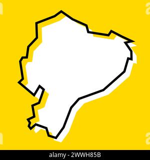 Équateur carte simplifiée du pays. Silhouette blanche avec contour noir épais sur fond jaune. Icône vectorielle simple Illustration de Vecteur