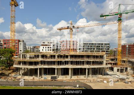 Gdansk Wrzeszcz, site de construction du complexe résidentiel de Garnizon d'un nouvel immeuble d'appartements à Gdansk, Pologne, Europe, UE à partir de juillet 2023 Banque D'Images