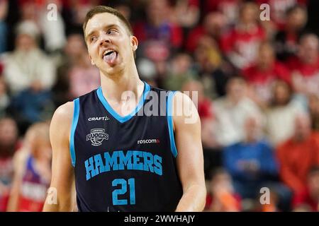 Almere, pays-Bas. 24 mars 2024. ALMERE, PAYS-BAS - 24 MARS : Ruben Bos de Landstede Hammers lors de la finale de la Coupe de basket-ball TOTO entre Heroes Den Bosch et Landstede Hammers au Topsportcentrum le 24 mars 2024 à Almere, pays-Bas. (Photo par Andre Weening/Orange Pictures) crédit : Orange pics BV/Alamy Live News Banque D'Images