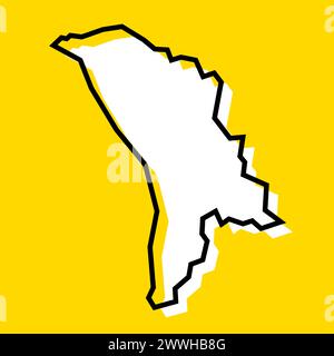 Carte simplifiée du pays Moldavie. Silhouette blanche avec contour noir épais sur fond jaune. Icône vectorielle simple Illustration de Vecteur