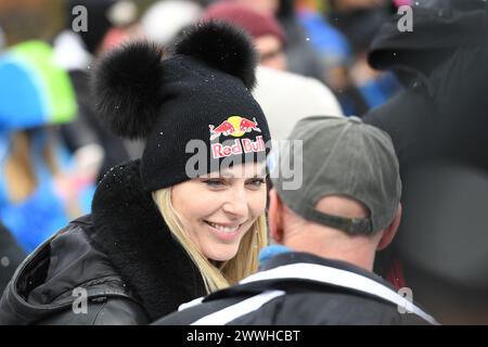 Saalbach Hinterglemm, Autriche. 24 mars 2024. SAALBACH-HINTERGLEMM, AUTRICHE - 24 MARS : Lindsey Vonn des États-Unis participe à la descente masculine à la finale de la Coupe du monde de ski alpin Audi FIS le 23 mars 2024 à Saalbach-Hinterglemm, Autriche.240324 SEPA 24 026 - 20240324 PD4827 crédit : APA-defacto Datenbank und Contentmanagement GmbH/Alamy Live News Banque D'Images