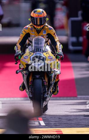 Montmelo, Espagne. 24 mars 2024. Andrea Iannone de Team Goeleven lors du Catalunya World SBK 2024, au circuit de Barcelona Catalunya le 24 mars 2024 à Montmelo, Barcelone, Espagne. (Photo de Pablo RODRIGUEZ/PRESSINPHOTO) crédit : AGENCE SPORTIVE PRESSINPHOTO/Alamy Live News Banque D'Images