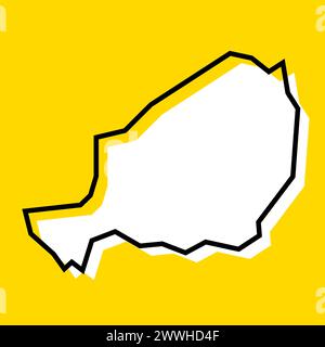 Carte simplifiée du pays Niger. Silhouette blanche avec contour noir épais sur fond jaune. Icône vectorielle simple Illustration de Vecteur